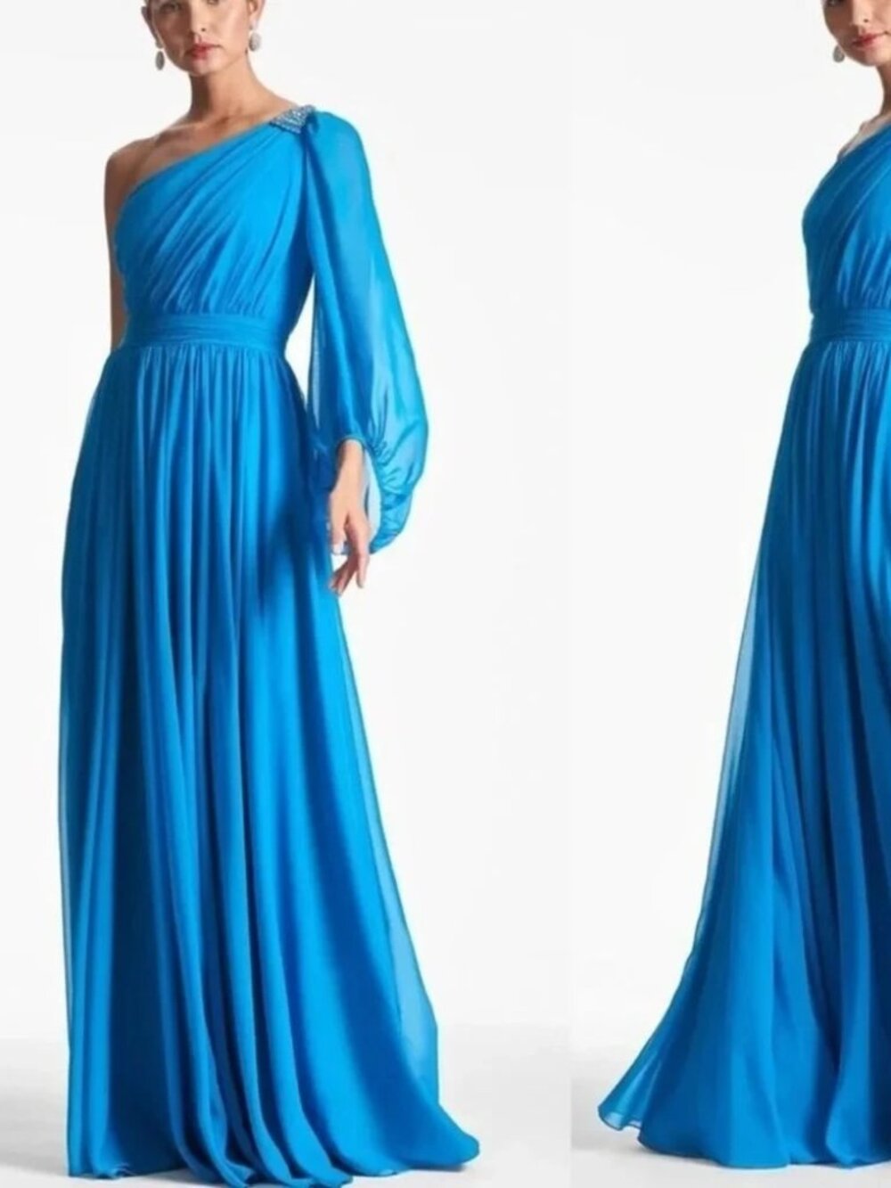 Sachin & Babi Makayla Azure Blue Chiffon Embellished Gown